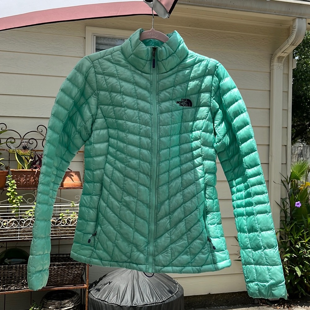 Seafoam Green The North Face puffer jacket